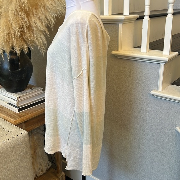 Free People Beach Linen Blend Gold Rush Striped Oversized Henley Knit Top SZ XS - Picture 4 of 7